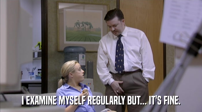I EXAMINE MYSELF REGULARLY BUT... IT'S FINE.  