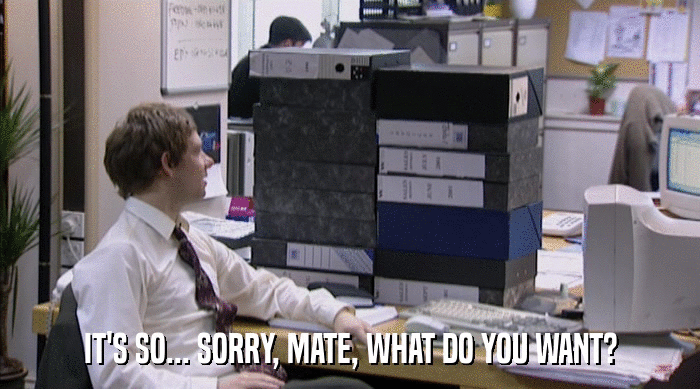 IT'S SO... SORRY, MATE, WHAT DO YOU WANT?  