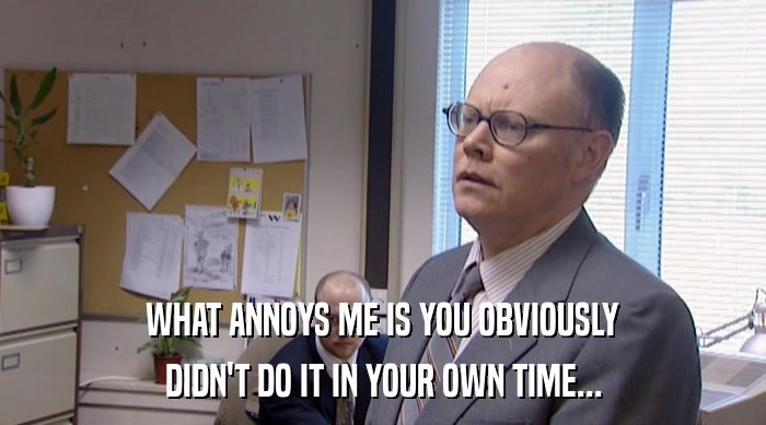 WHAT ANNOYS ME IS YOU OBVIOUSLY DIDN'T DO IT IN YOUR OWN TIME... 