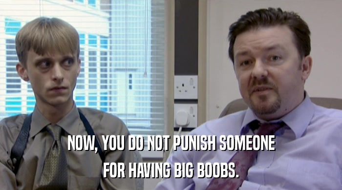 NOW, YOU DO NOT PUNISH SOMEONE FOR HAVING BIG BOOBS. 