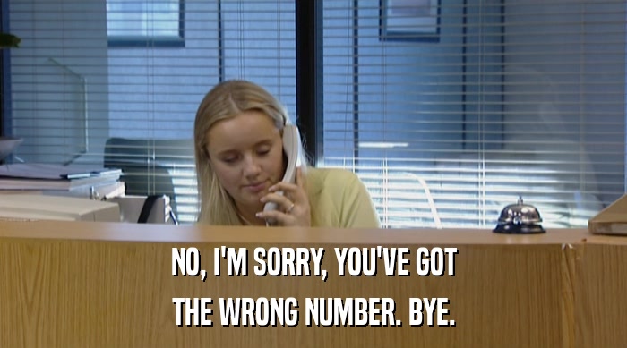NO, I'M SORRY, YOU'VE GOT THE WRONG NUMBER. BYE. 