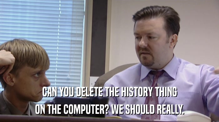 CAN YOU DELETE THE HISTORY THING ON THE COMPUTER? WE SHOULD REALLY. 