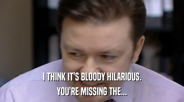 I THINK IT'S BLOODY HILARIOUS. YOU'RE MISSING THE... 
