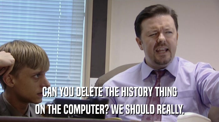 CAN YOU DELETE THE HISTORY THING ON THE COMPUTER? WE SHOULD REALLY. 