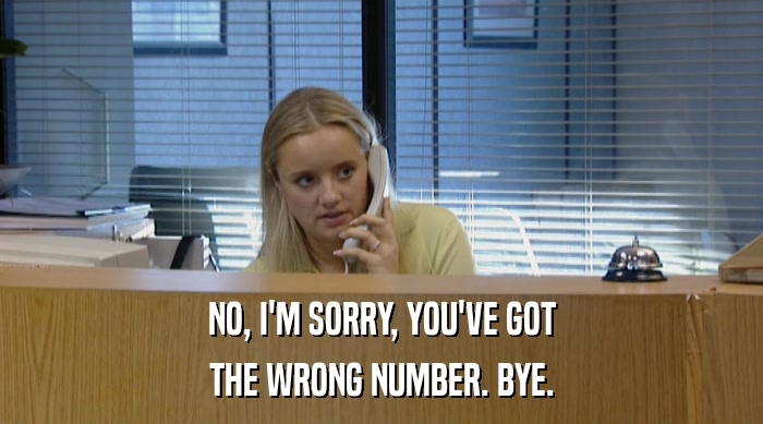 NO, I'M SORRY, YOU'VE GOT THE WRONG NUMBER. BYE. 