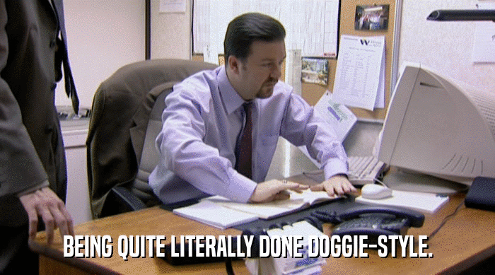 BEING QUITE LITERALLY DONE DOGGIE-STYLE.  