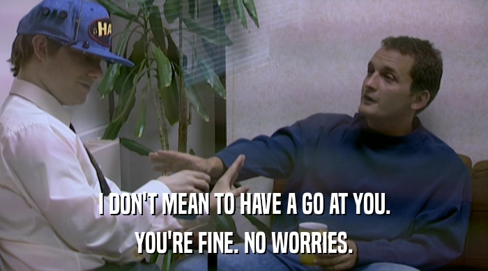 I DON'T MEAN TO HAVE A GO AT YOU. YOU'RE FINE. NO WORRIES. 