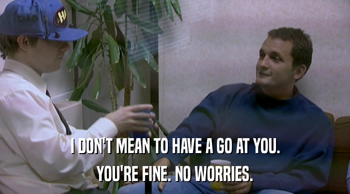 I DON'T MEAN TO HAVE A GO AT YOU. YOU'RE FINE. NO WORRIES. 