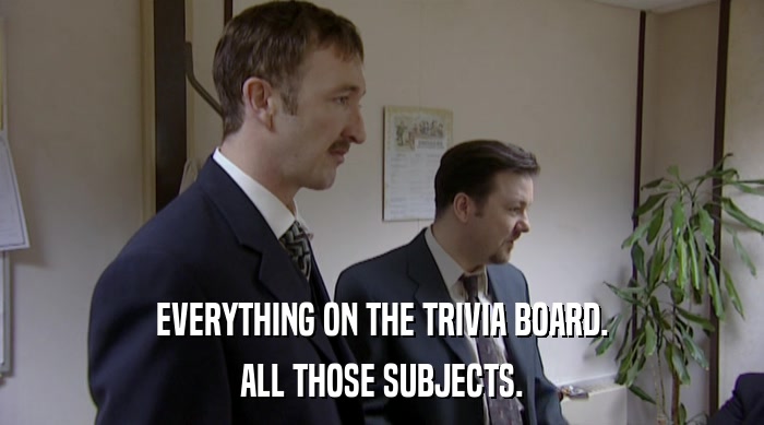 EVERYTHING ON THE TRIVIA BOARD. ALL THOSE SUBJECTS. 