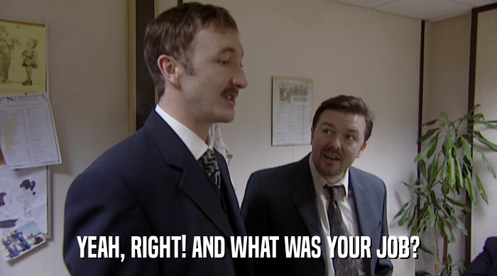 YEAH, RIGHT! AND WHAT WAS YOUR JOB?  