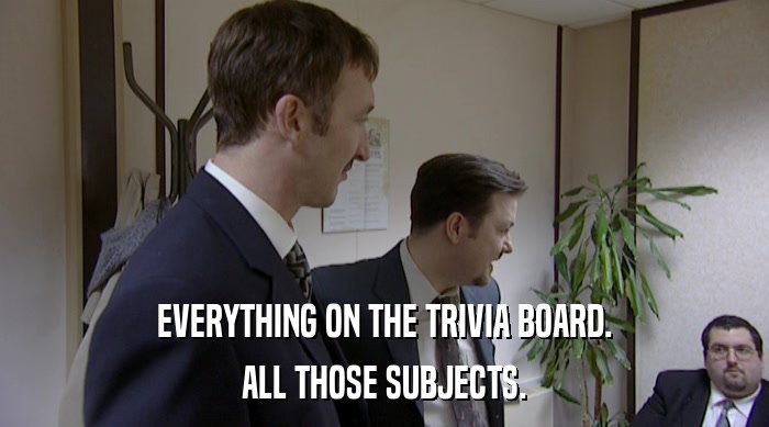 EVERYTHING ON THE TRIVIA BOARD. ALL THOSE SUBJECTS. 