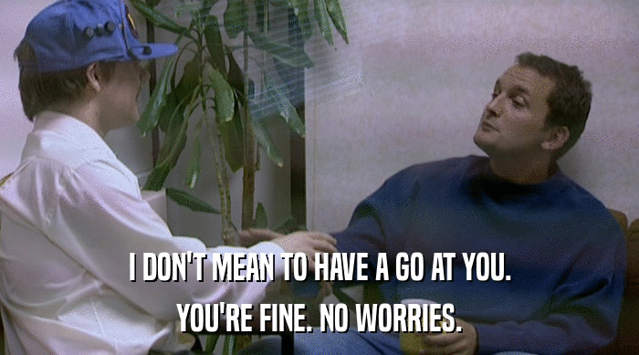 I DON'T MEAN TO HAVE A GO AT YOU. YOU'RE FINE. NO WORRIES. 