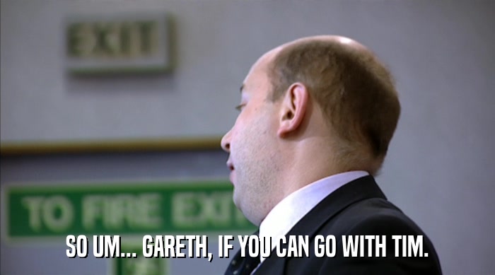 SO UM... GARETH, IF YOU CAN GO WITH TIM.  