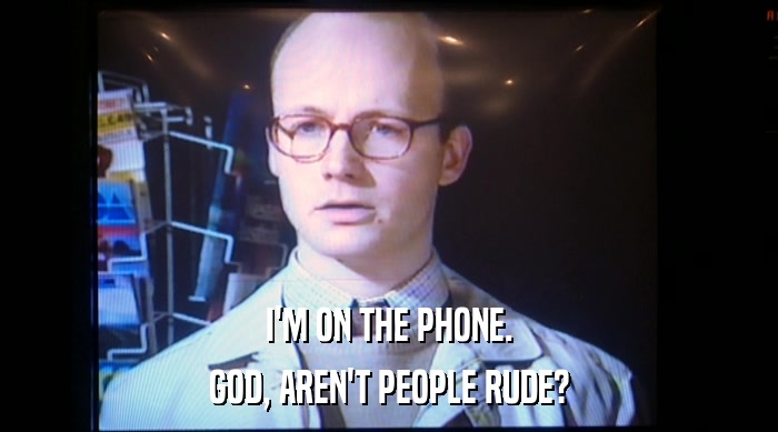 I'M ON THE PHONE.
 GOD, AREN'T PEOPLE RUDE? 