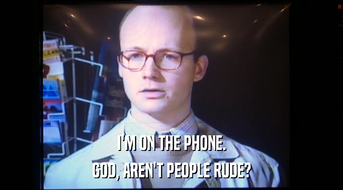 I'M ON THE PHONE. GOD, AREN'T PEOPLE RUDE? 