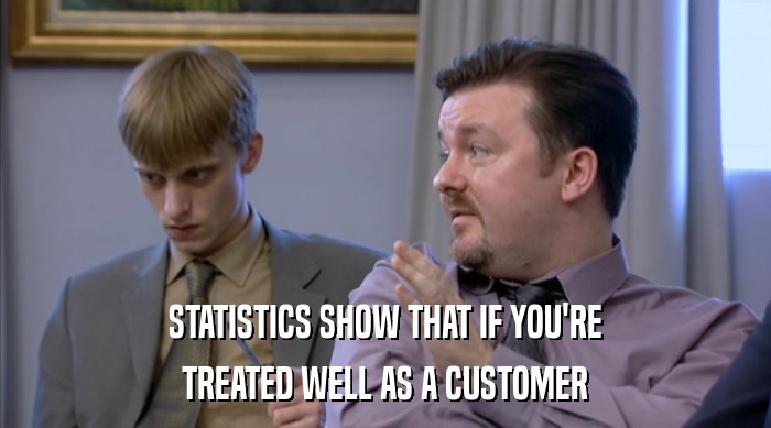 STATISTICS SHOW THAT IF YOU'RE TREATED WELL AS A CUSTOMER 
