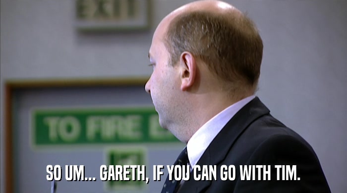 SO UM... GARETH, IF YOU CAN GO WITH TIM.  