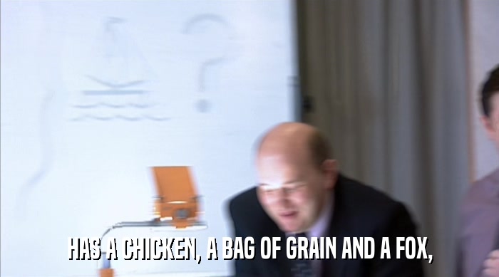 HAS A CHICKEN, A BAG OF GRAIN AND A FOX,  