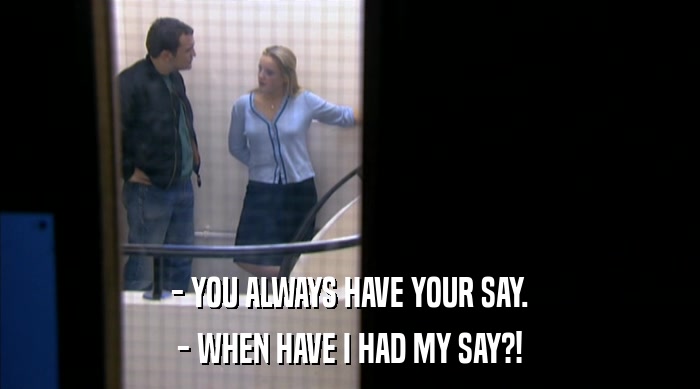 - YOU ALWAYS HAVE YOUR SAY. - WHEN HAVE I HAD MY SAY?! 