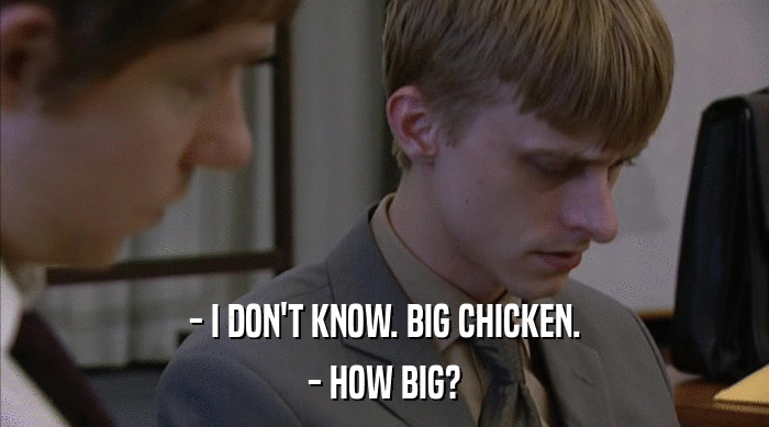 - I DON'T KNOW. BIG CHICKEN. - HOW BIG? 