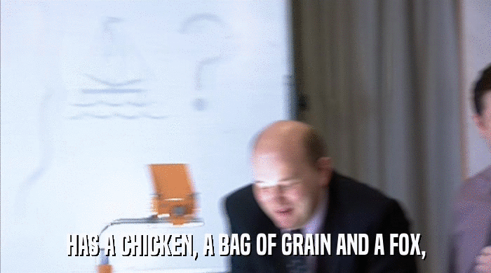 HAS A CHICKEN, A BAG OF GRAIN AND A FOX,  