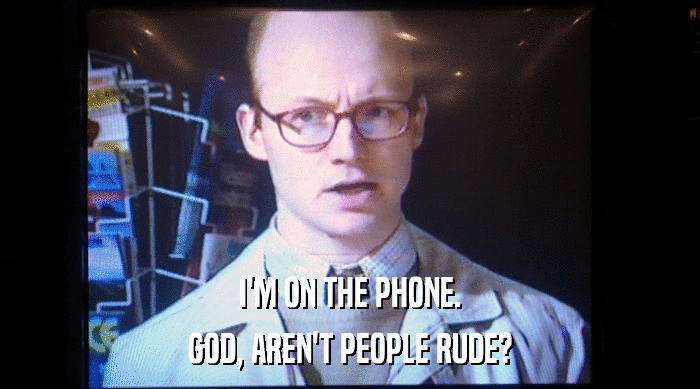 I'M ON THE PHONE.
 GOD, AREN'T PEOPLE RUDE? 