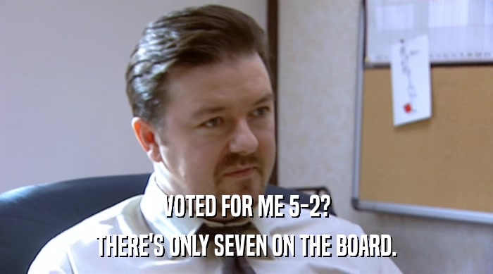 VOTED FOR ME 5-2?
 THERE'S ONLY SEVEN ON THE BOARD. 