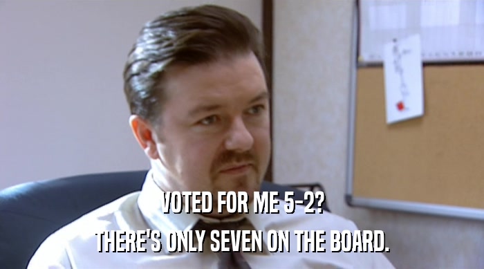 VOTED FOR ME 5-2? THERE'S ONLY SEVEN ON THE BOARD. 
