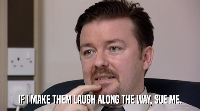 IF I MAKE THEM LAUGH ALONG THE WAY, SUE ME.  