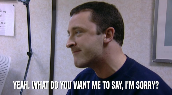 YEAH. WHAT DO YOU WANT ME TO SAY, I'M SORRY?  