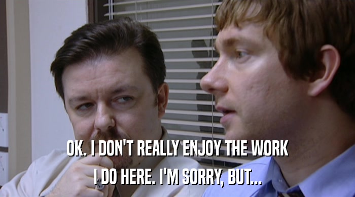 OK. I DON'T REALLY ENJOY THE WORK I DO HERE. I'M SORRY, BUT... 