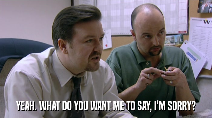 YEAH. WHAT DO YOU WANT ME TO SAY, I'M SORRY?  