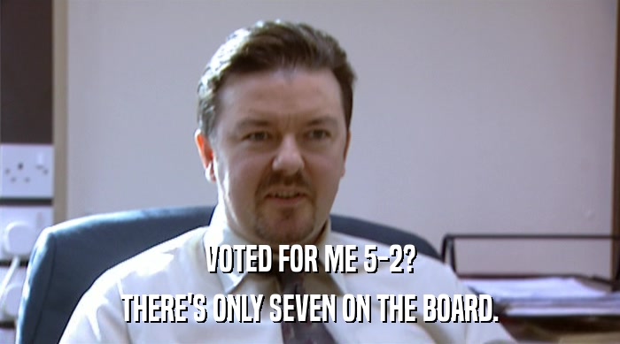 VOTED FOR ME 5-2? THERE'S ONLY SEVEN ON THE BOARD. 