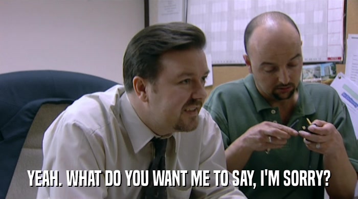YEAH. WHAT DO YOU WANT ME TO SAY, I'M SORRY?  