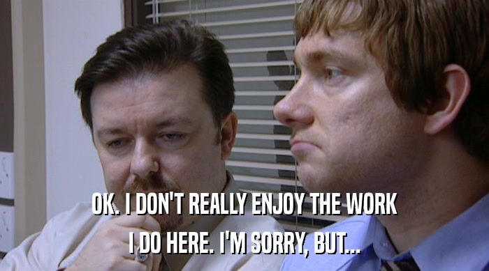 OK. I DON'T REALLY ENJOY THE WORK I DO HERE. I'M SORRY, BUT... 