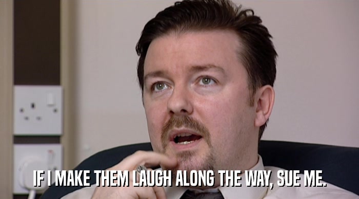 IF I MAKE THEM LAUGH ALONG THE WAY, SUE ME.  
