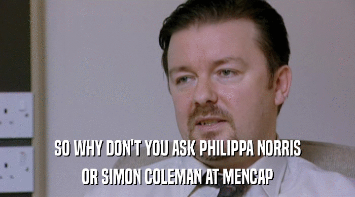 SO WHY DON'T YOU ASK PHILIPPA NORRIS OR SIMON COLEMAN AT MENCAP 