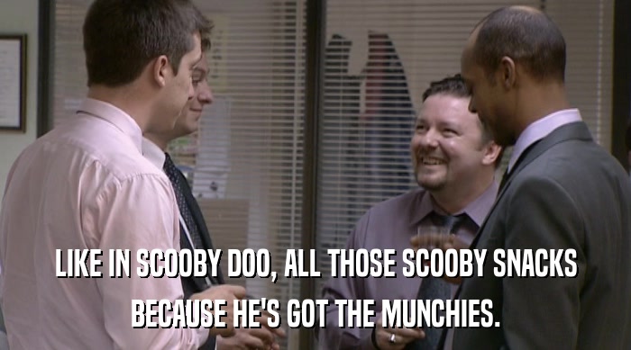 LIKE IN SCOOBY DOO, ALL THOSE SCOOBY SNACKS BECAUSE HE'S GOT THE MUNCHIES. 