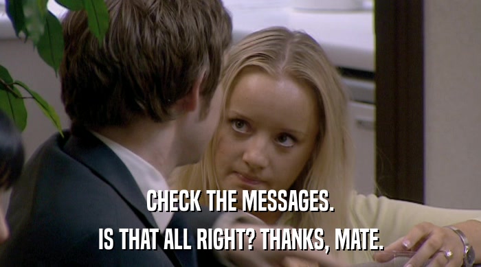 CHECK THE MESSAGES. IS THAT ALL RIGHT? THANKS, MATE. 