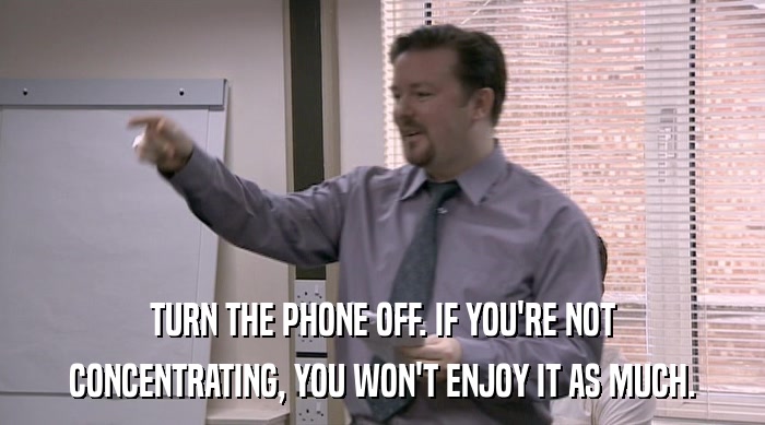 TURN THE PHONE OFF. IF YOU'RE NOT CONCENTRATING, YOU WON'T ENJOY IT AS MUCH. 