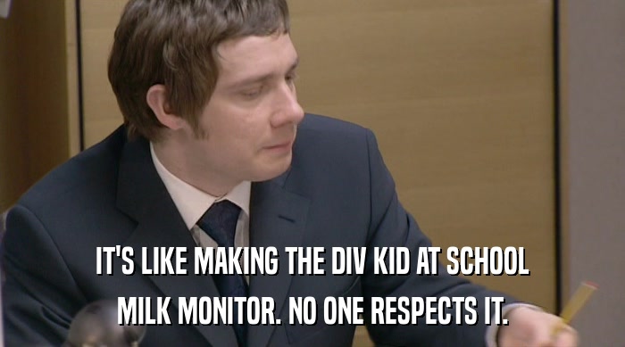 IT'S LIKE MAKING THE DIV KID AT SCHOOL MILK MONITOR. NO ONE RESPECTS IT. 