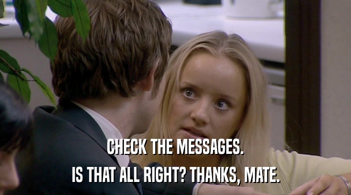 CHECK THE MESSAGES. IS THAT ALL RIGHT? THANKS, MATE. 