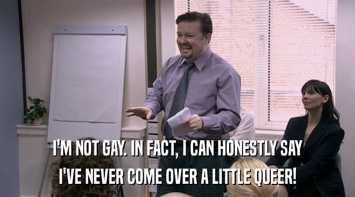 I'M NOT GAY. IN FACT, I CAN HONESTLY SAY I'VE NEVER COME OVER A LITTLE QUEER! 