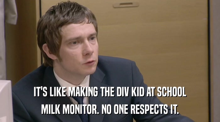 IT'S LIKE MAKING THE DIV KID AT SCHOOL MILK MONITOR. NO ONE RESPECTS IT. 