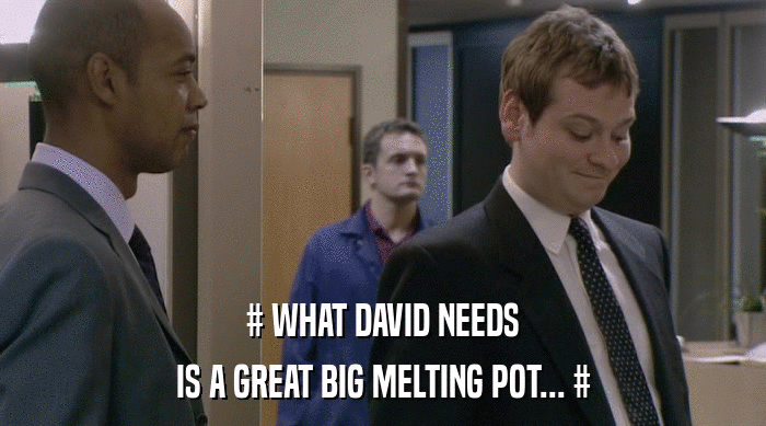 # WHAT DAVID NEEDS
 IS A GREAT BIG MELTING POT... # 