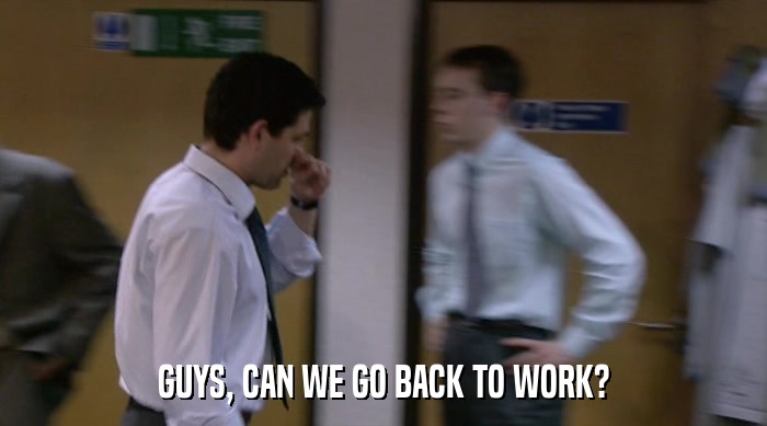 GUYS, CAN WE GO BACK TO WORK?  