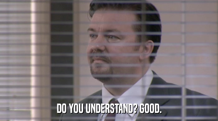 DO YOU UNDERSTAND? GOOD.  