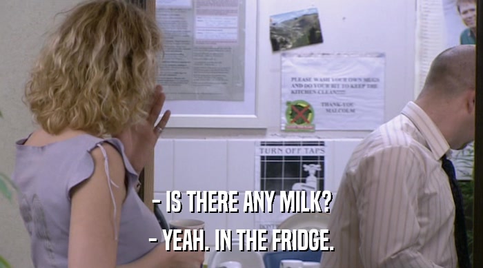 - IS THERE ANY MILK?
 - YEAH. IN THE FRIDGE. 