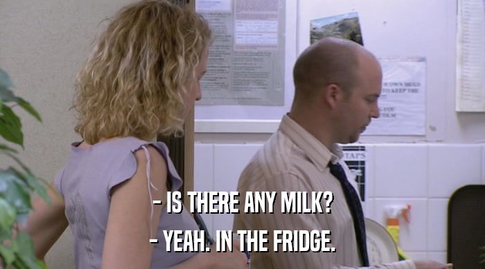 - IS THERE ANY MILK?
 - YEAH. IN THE FRIDGE. 