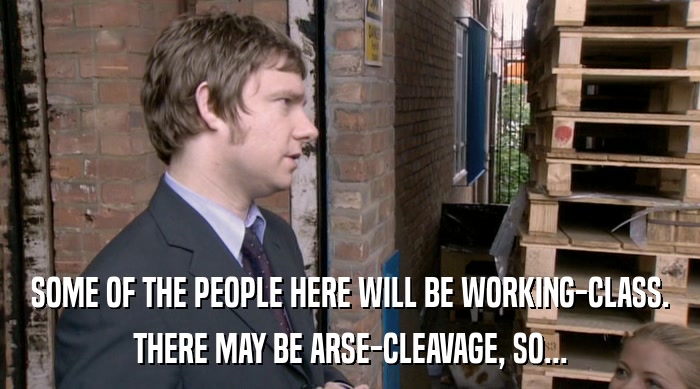 SOME OF THE PEOPLE HERE WILL BE WORKING-CLASS. THERE MAY BE ARSE-CLEAVAGE, SO... 